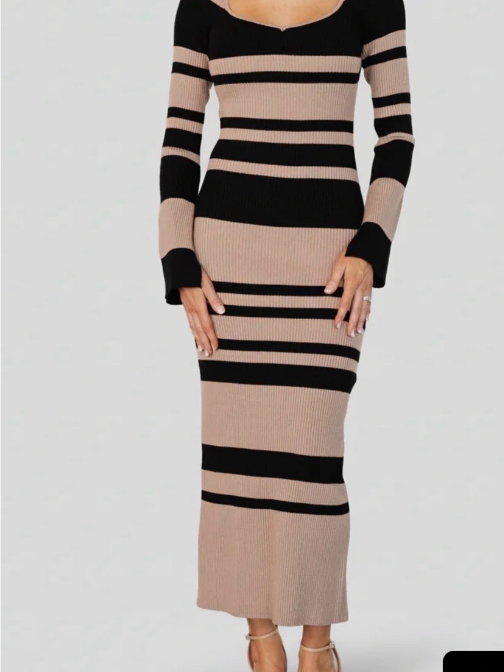 Baltic Born Striped Knit Bodycon Midi Dress - Black & Beige